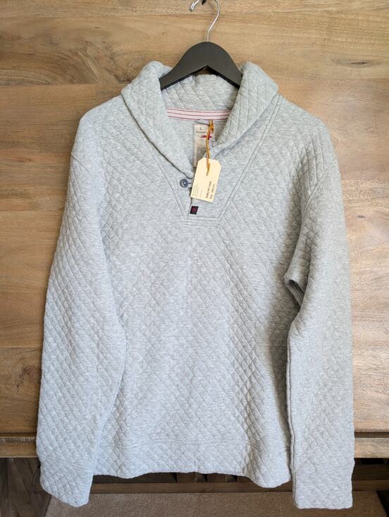 Relwen Other - NWT Relwen Quilted Sweatshirt Men Large Light Gray Bubble Knit Shawl Long Sleeve